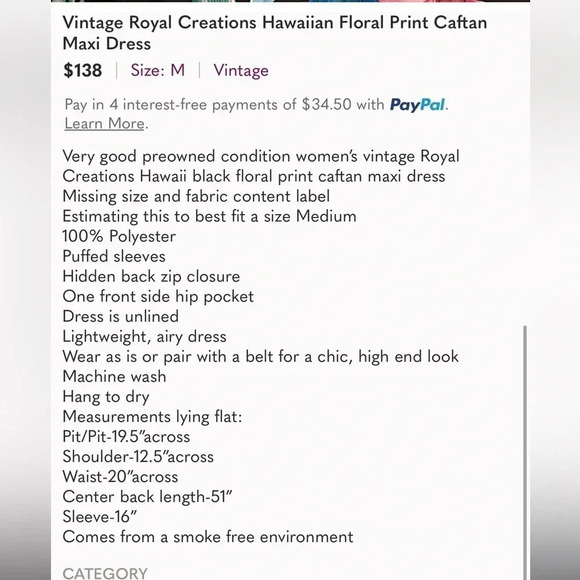 Vintage Women’s Floral Print Caftan Maxi Dress Size Medium - Picture 10 of 11